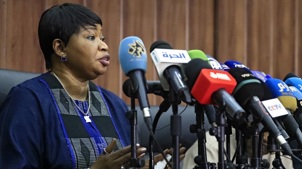 Fatou Bensouda, then the chief prosecutor of the International Criminal Court, speaks in Khartoum on 2 June 2021 (AFP)