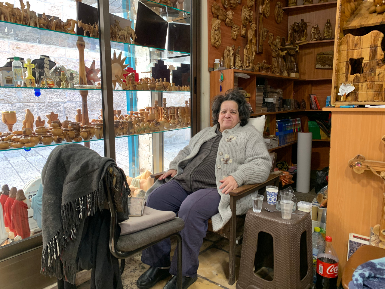  Yvene Qanawati says the prospect of selling her souvenirs to tourists has now become a pipedream (MEE/Shatha Hammad)