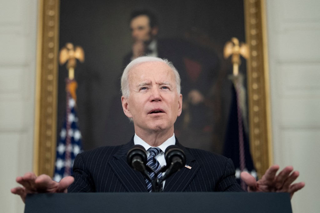 US President Joe Biden speaks at the White House in Washington on 6 April 2021 (AFP)