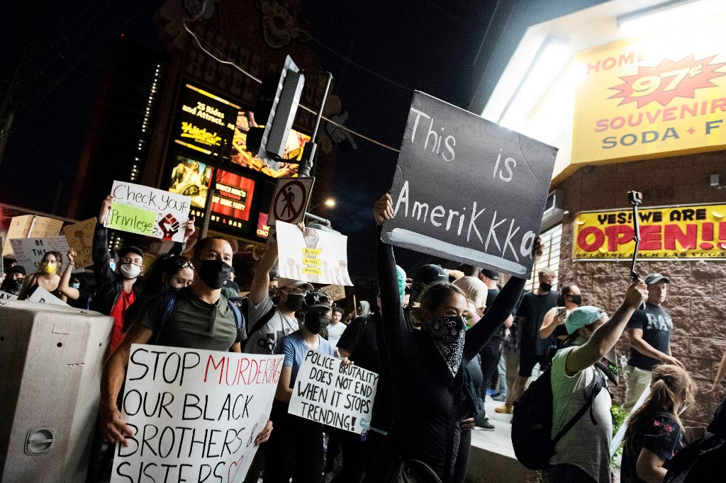 People participate in a Black Lives Matter rally in Las Vegas on 1 June (AFP)