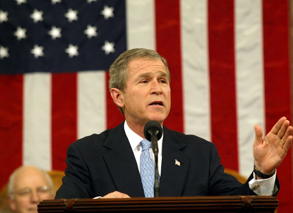 Then-US President George W Bush delivers his State of the Union address in Washington in January 2002 (AFP)