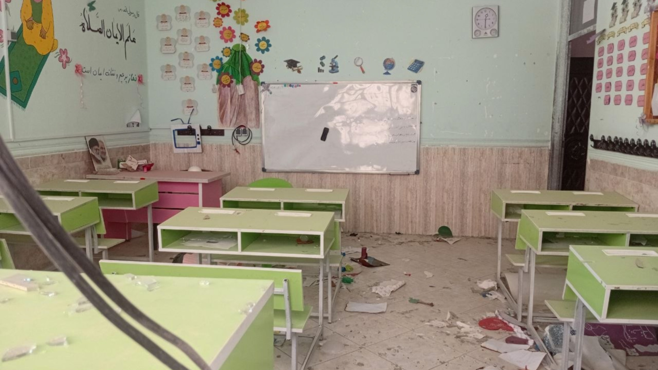 A classroom damaged in the US strike in Lamerd, Iran (Julia Kassem/MEE)