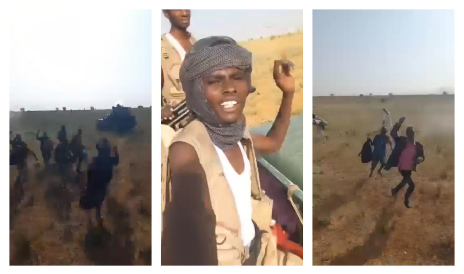 RSF fighters in trucks chase people fleeing el-Fasher on foot (social media)