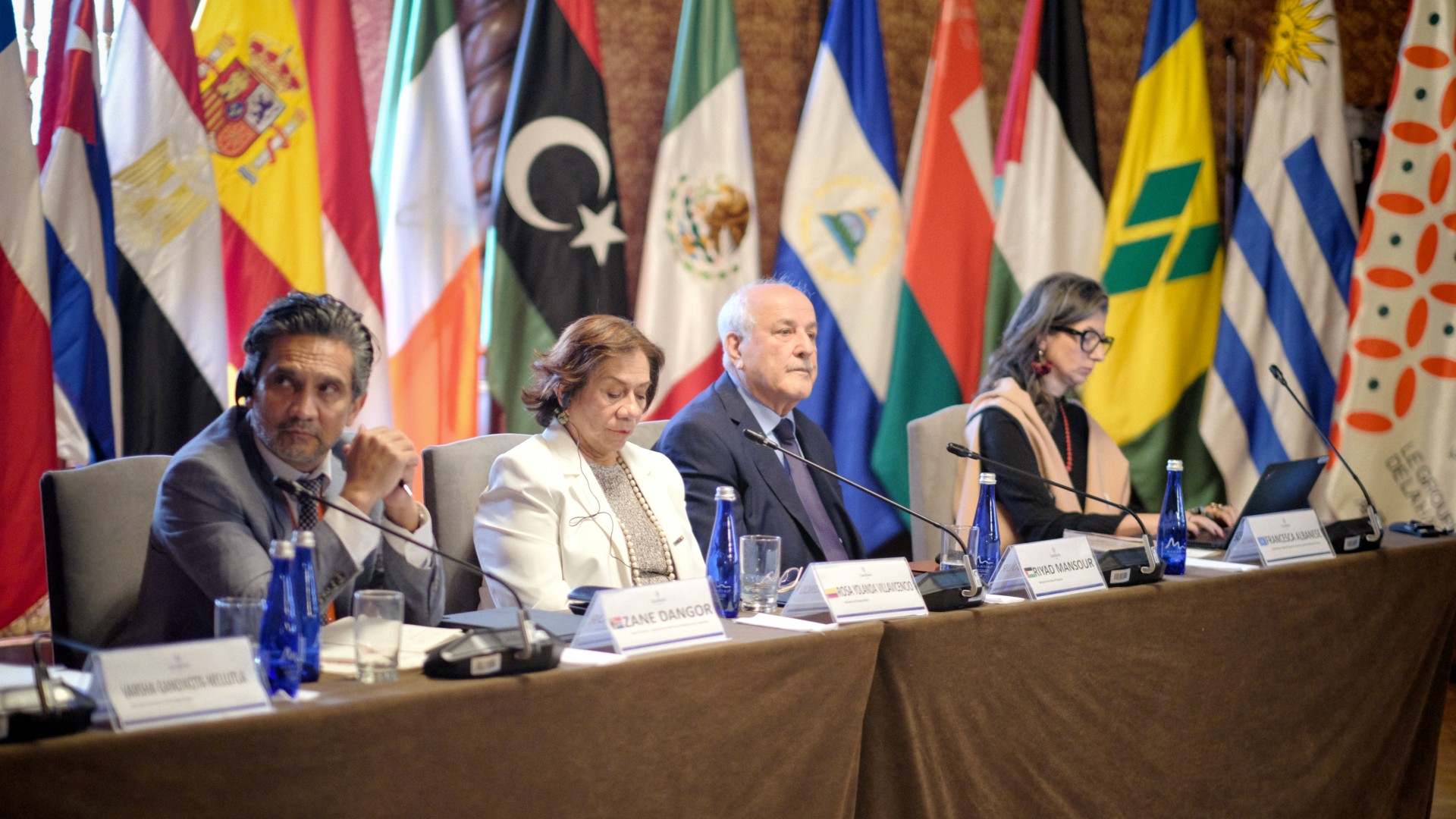 State representatives attend the opening conference of The Hague Group summit in Bogota, 15 July 2025 (Progressive International)