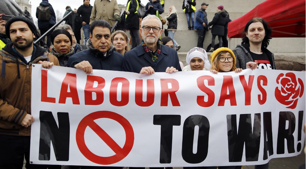 Corbyn demonstrates against the threat of war with Iran in London on 11 January (AFP)