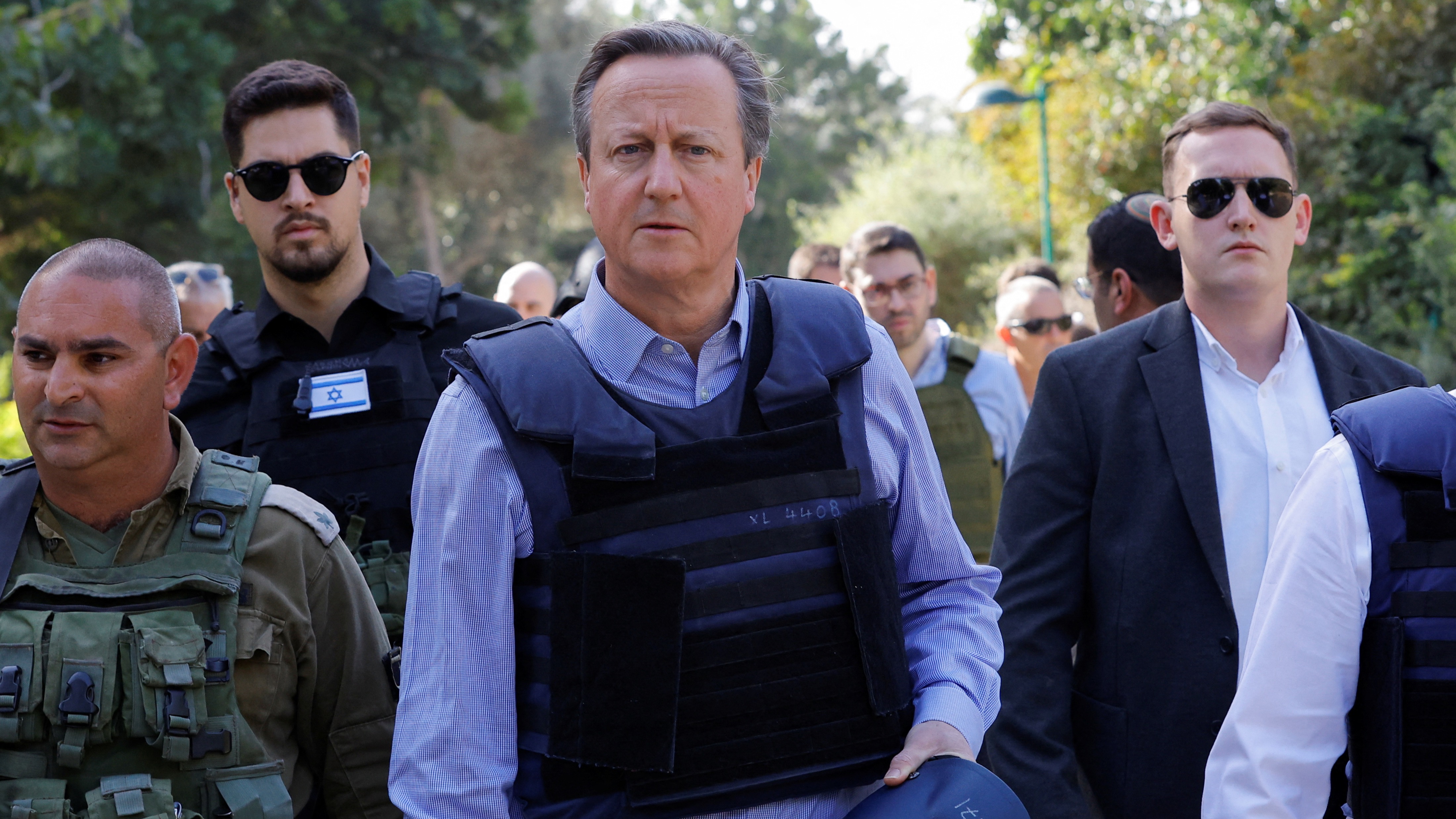 British Foreign Secretary David Cameron visits Kibbutz Beeri following the October 7 deadly attack by the Palestinian Islamist group Hamas, in southern Israel, November 23, 2023. REUTERS/Alexander Ermochenko