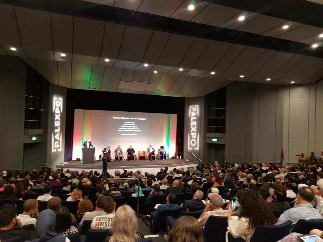 The audience seen during a panel in the main theatre of the Palestine Expo 2019 on 6 July [Courtesy of Middle East Monitor]