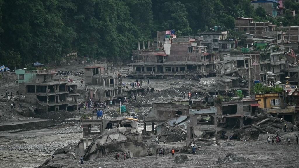 Damaged houses from the aftermath of the flash foods that devastated Trishuli in Nepal's Nuwakot district on September 6 2026 (AFP/Pedro Pardo)