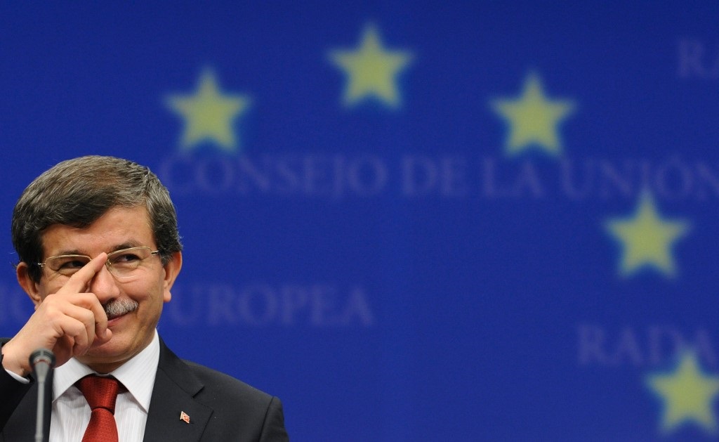 In 2009, then foreign minister Davutoglu speaks at the EU headquarters in Brussels (AFP)