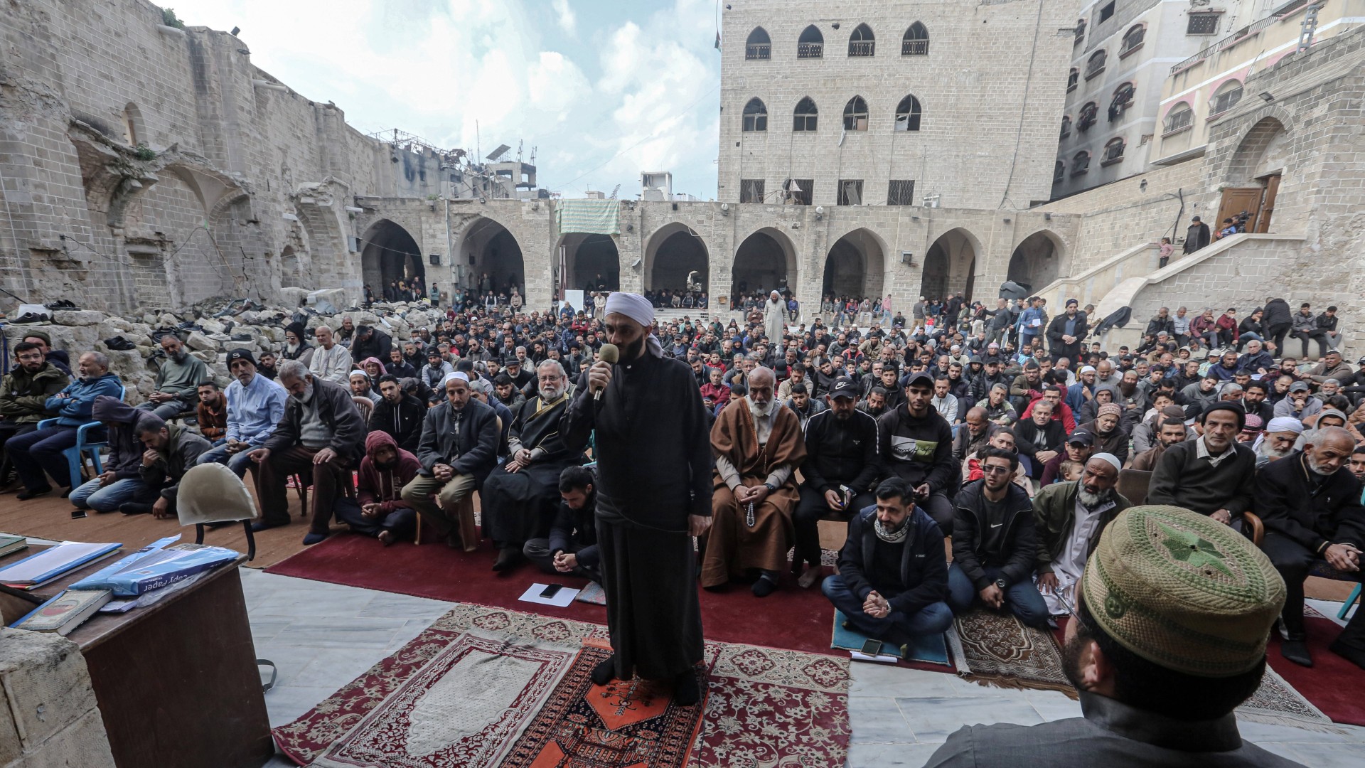 People perform absentee funeral prayers for Mohammed Deif at the Great Mosque of Gaza on 31 January (Reuters/Omar Ashtawy/apaimages)