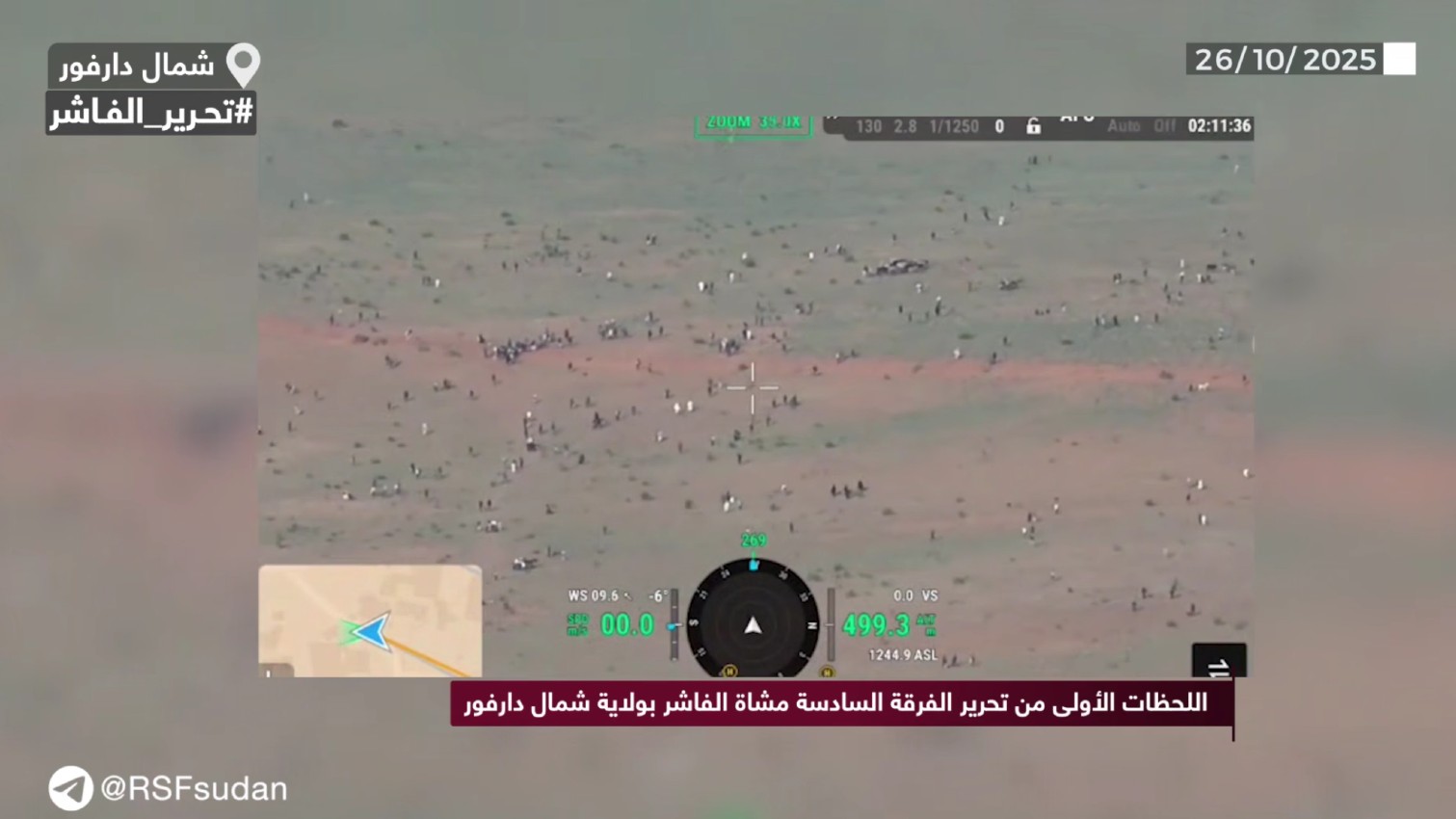 Drone footage released by the RSF shows scores of people fleeing el-Fasher (RSF)