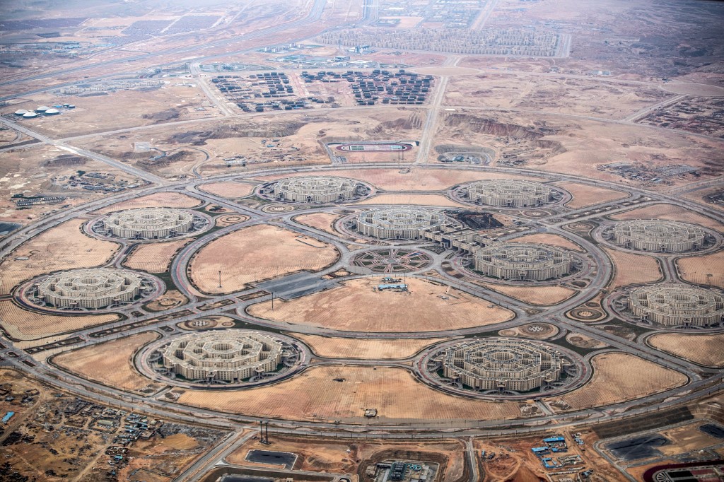 This picture taken on March 13, 2020 shows an aerial view of ongoing construction development at Egypt's 