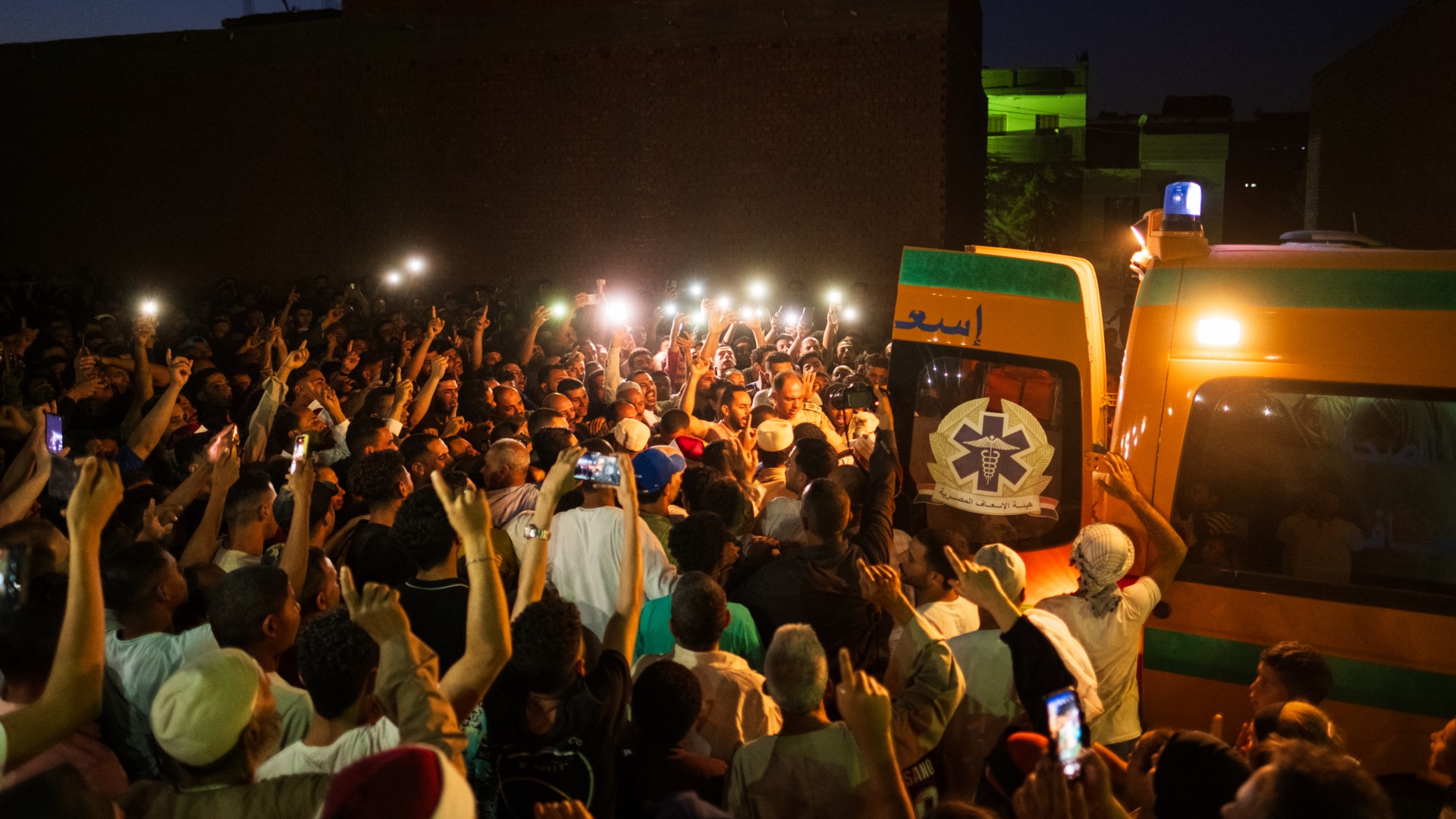 Coffin of Egyptian soldier Ibrahim Islam Abdelrazzaq arrives in Sanhour village in Faiyum, 29 May 2024 (MEE)