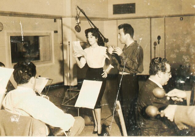 Elias Rahbani with Egyptian singer Souad Mohamed at Radio Liban (Courtesy of Jad Rahbani)