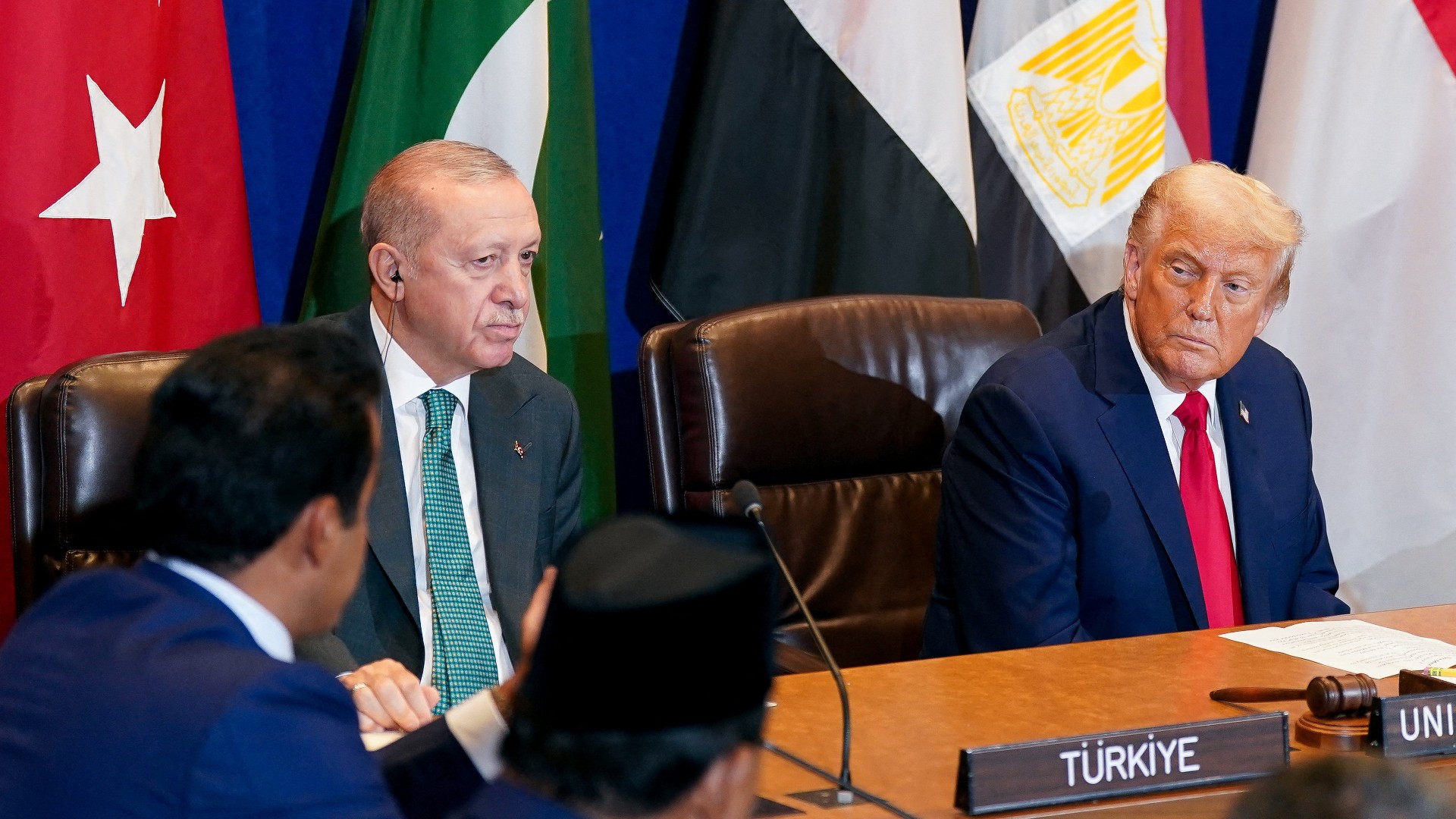 US President Donald Trump and Turkey's President Tayyip Erdogan attend the meeting on Gaza in New York on 23 September 2025 (Reuters/Al Drago)
