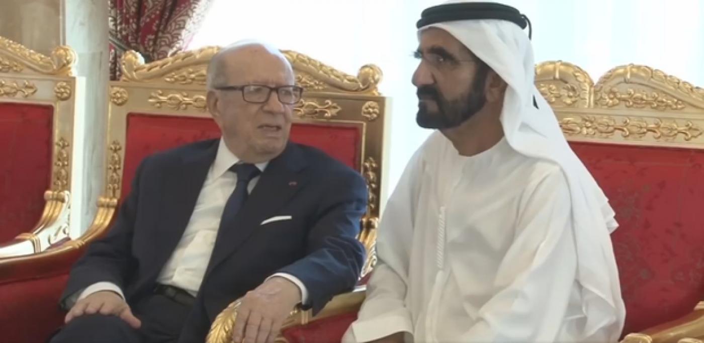 Le défunt président tunisien Béji Caïd Essebsi et Mohammed ben Rachid al-Maktoum (à droite), vice-président et Premier ministre des Émirats arabes unis (Présidence tunisienne)