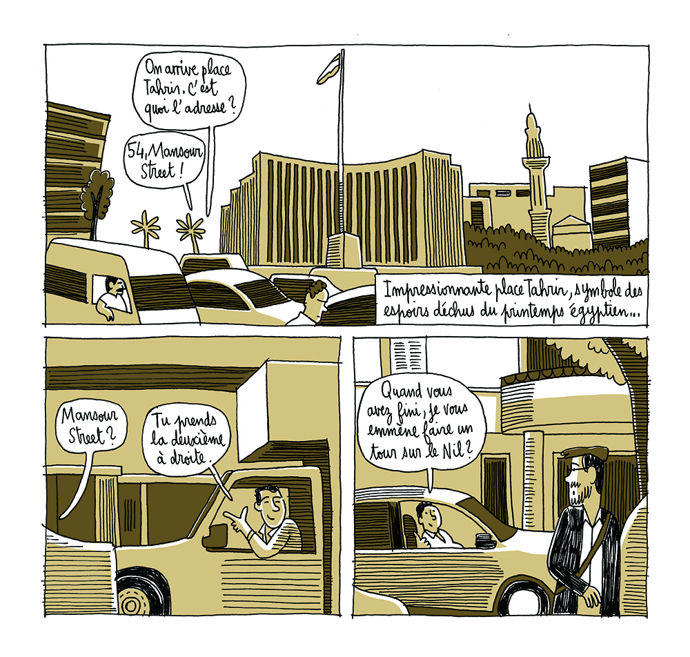 Arrivée au Caire, place Tahrir – début du voyage (avec l’aimable autorisation de Jérémie Dres)