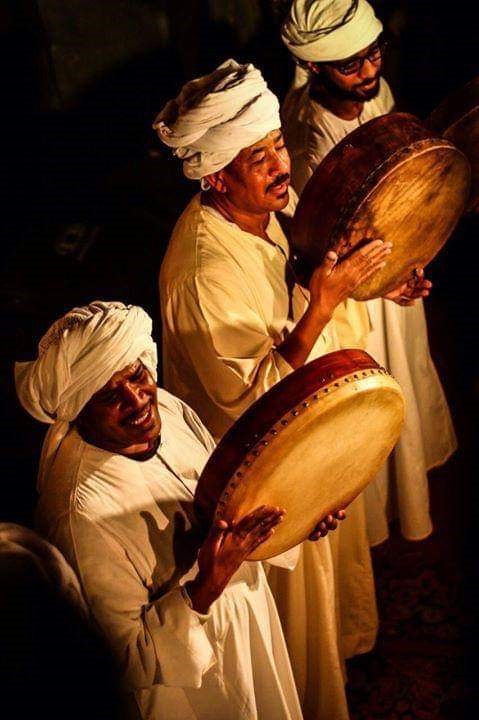 Farah al-Masry playing on the duff (Facebook)