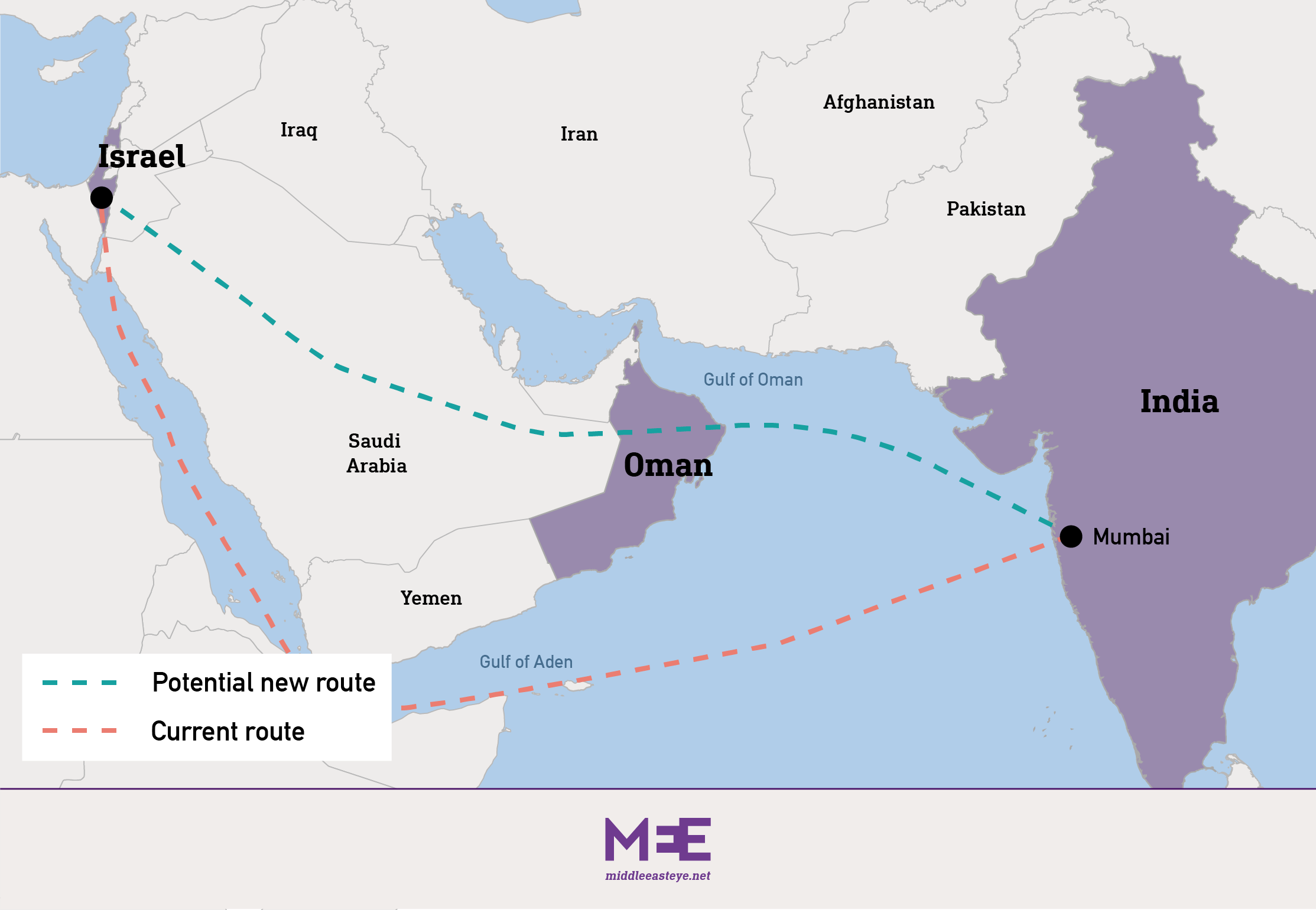 israel to india flight path map