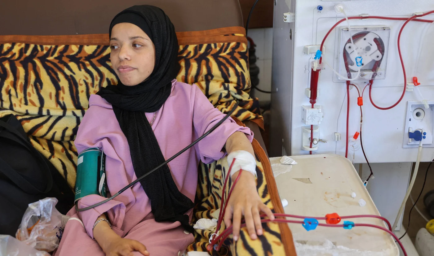 A patient receives treatment at al-Shifa hospital's dialysis centre in Gaza City on 11 June 2024 (AFP)