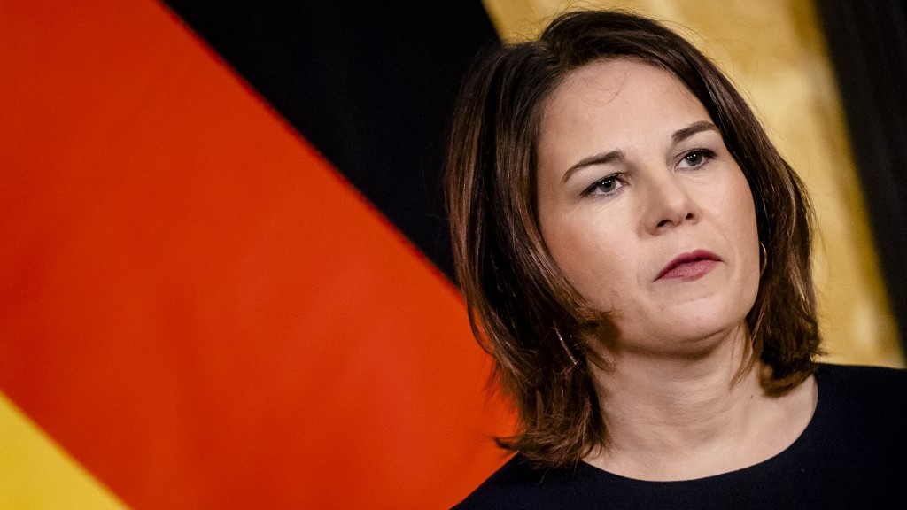 German Foreign Minister Anna Baerbock speaks in The Hague on 16 January 2023 (AFP)