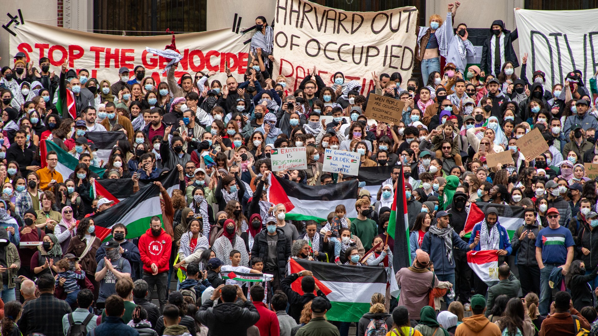 Thousands of students show support for Palestinians in Gaza on October 14, 2023 [AFP]