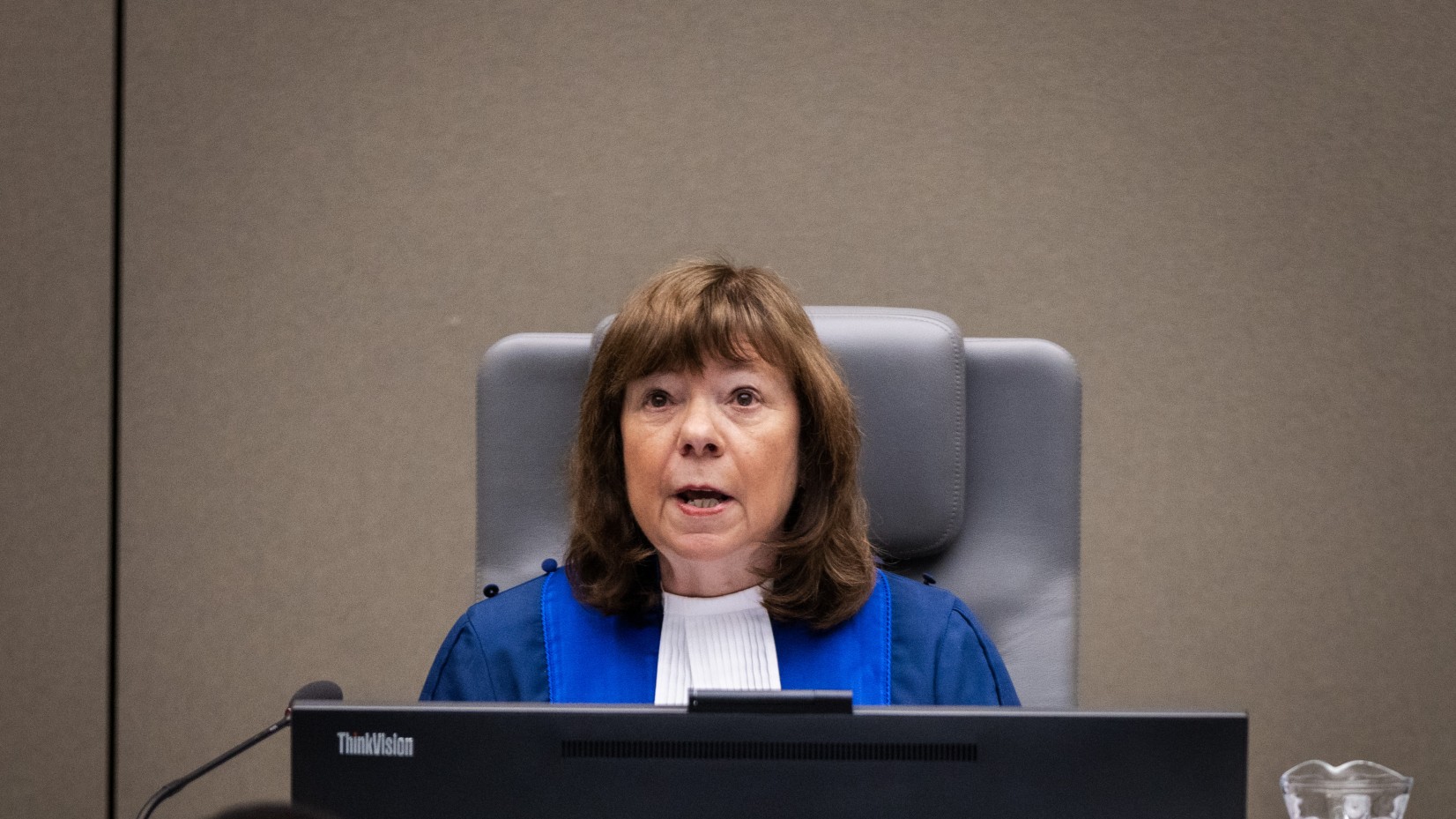 Judge Prost appears during the ICC's Trial Chamber X delivering the reparations order for victims in the case of Prosecutor v. Al Hassan on 28 April 2026 (Flikr)