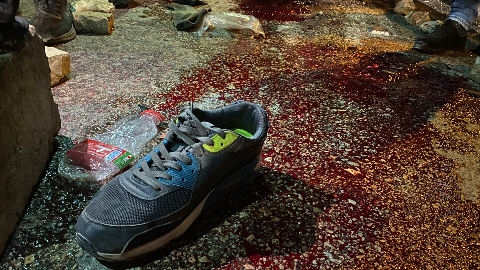 A trainer left at the scene of the shooting near Jenin on 2 April, 2022 (MEE/Shatha Hammad)