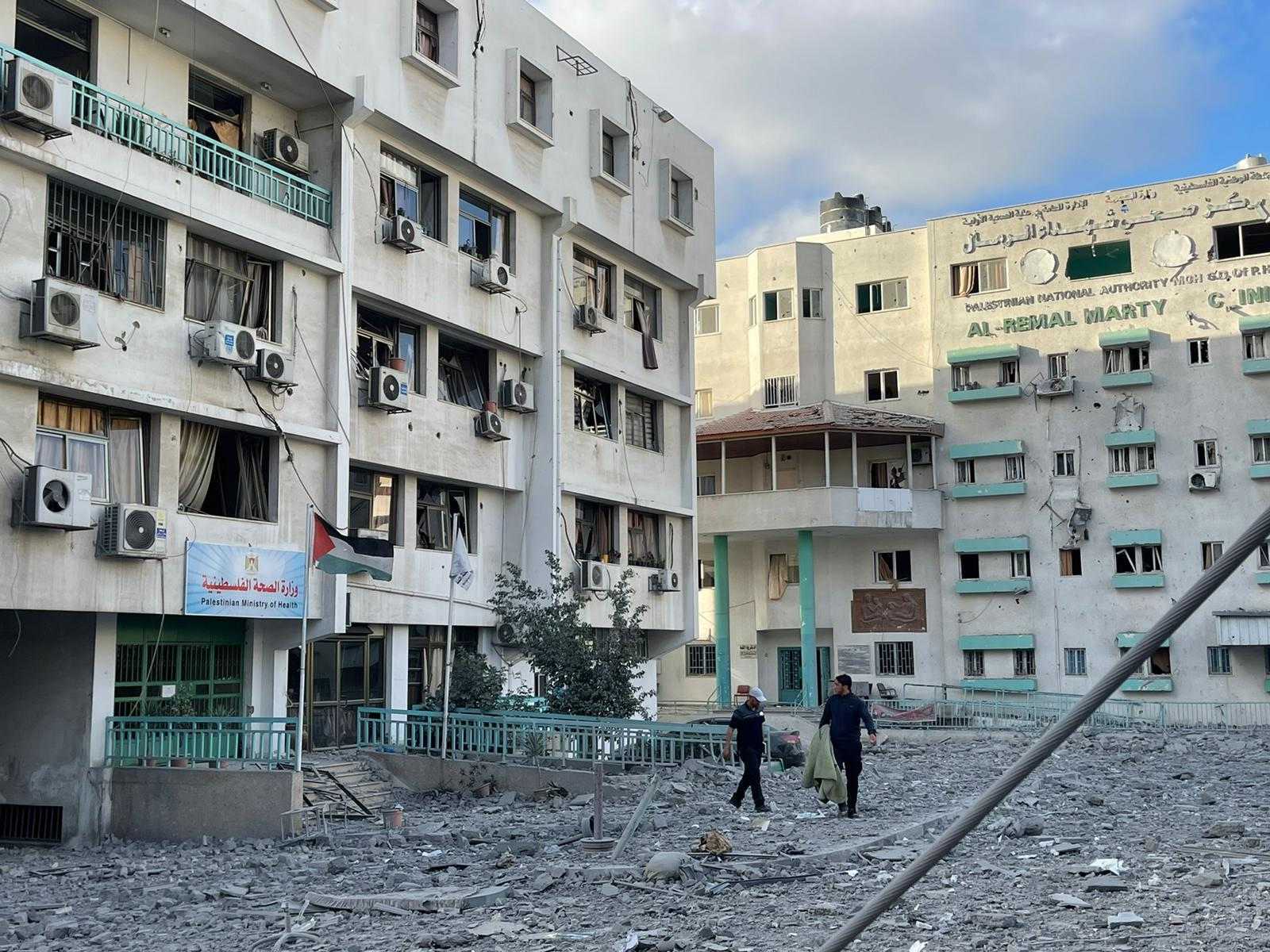 Outside the Remal clinic after the Israeli air strike on 17 May (MEE/Mohammed al-Hajjar)