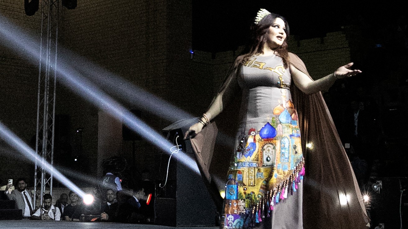 Enas Taleb performs at the Babylon International Festival on 2 October 2021 (AFP)
