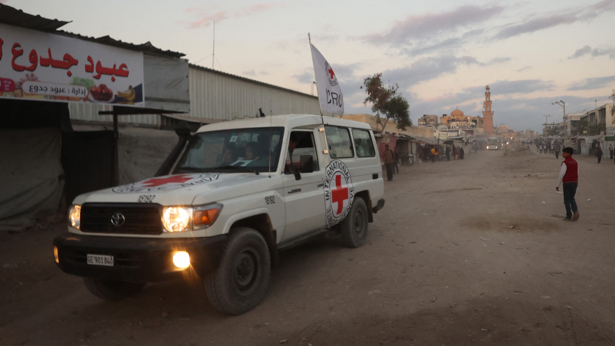 International Red Cross vehicles move towards the eastern Gaza Strip from Khan Yunis on 13 October 2025, ahead of the release of Israeli captives (AFP/Omar al-Qattaa)