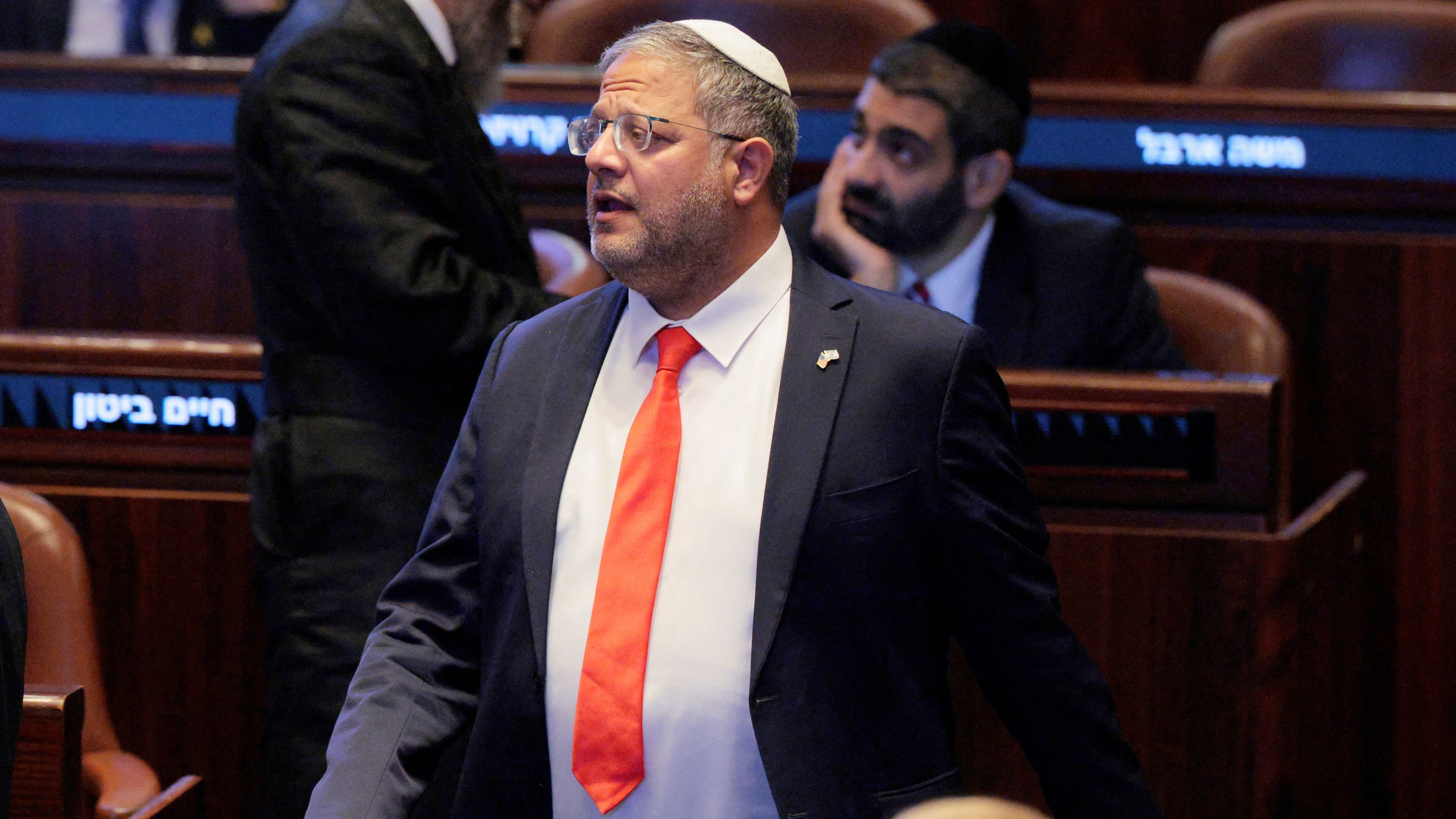 Israeli Minister of National Security Itamar Ben Gvir walks inside the Knesset on 13 October 2025 (Reuters/Chip Somodevilla)