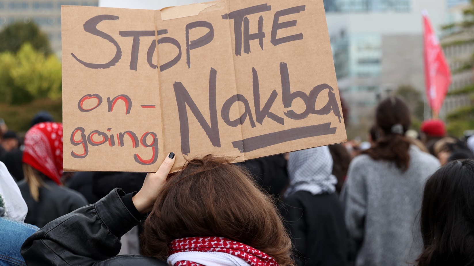 Hundreds of demonstrators gather to protest against Israeli air strikes on the Gaza Strip, in Toronto, Canada, on 20 October 2023 (Reuters)