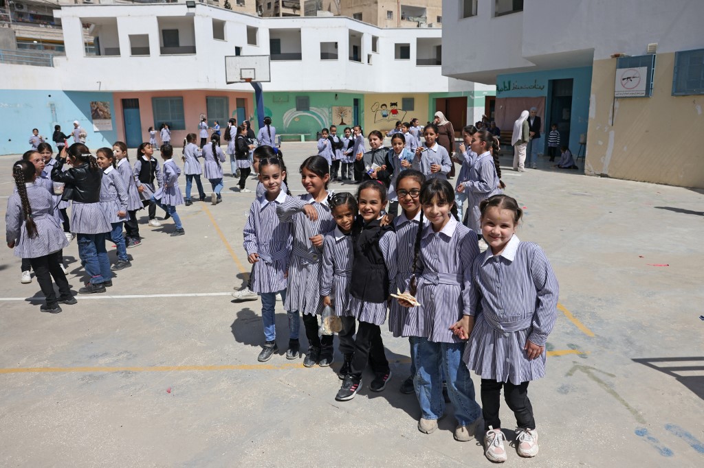 Palestinian students at an Unrwa school in Shuafat, Jerusalem 6 May 2025 (AFP)