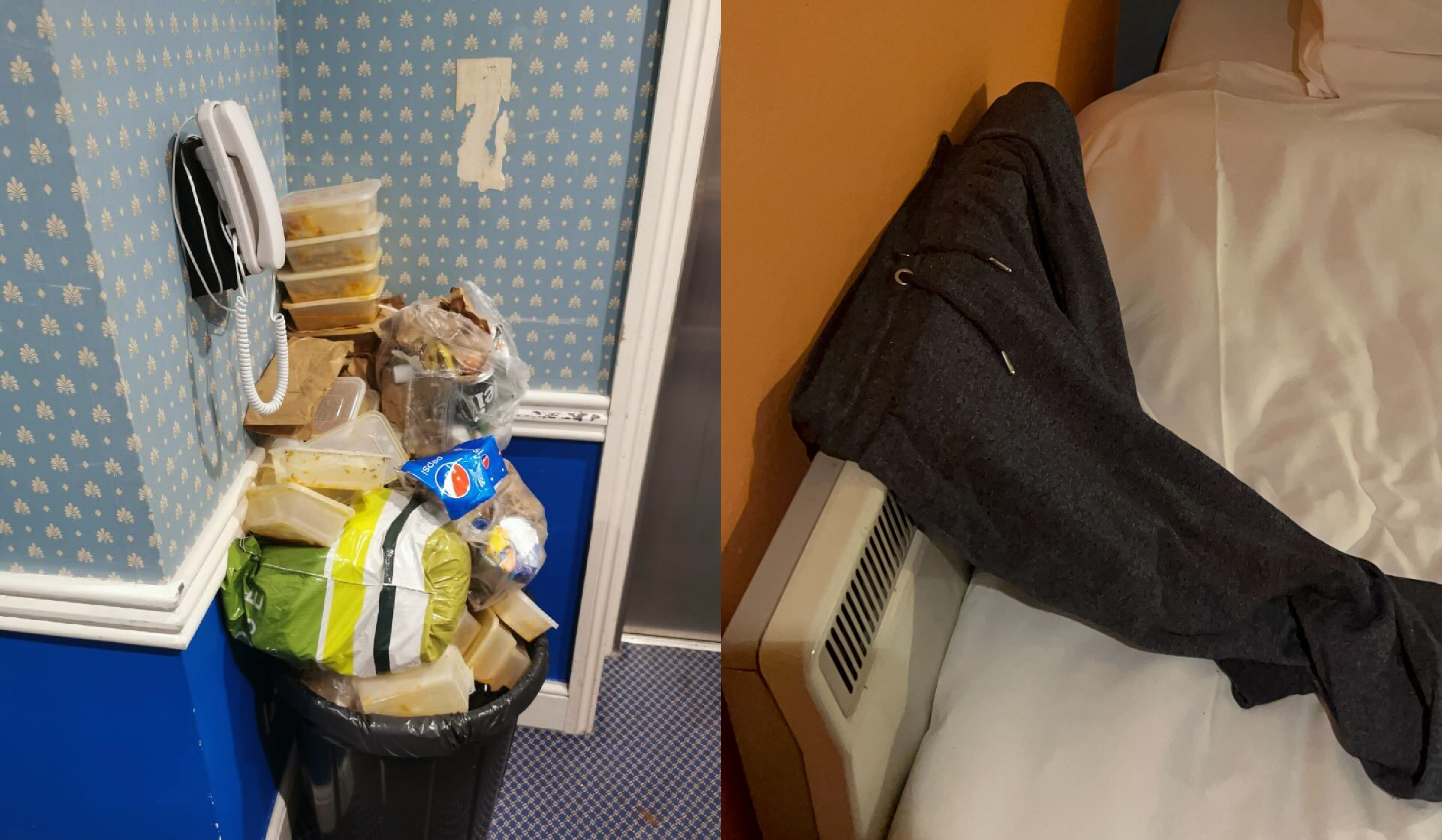 Refugees washed their clothes with shampoo in their bathroom and dried them on heaters because they were denied wash facilities (MEE/Areeb Ullah)