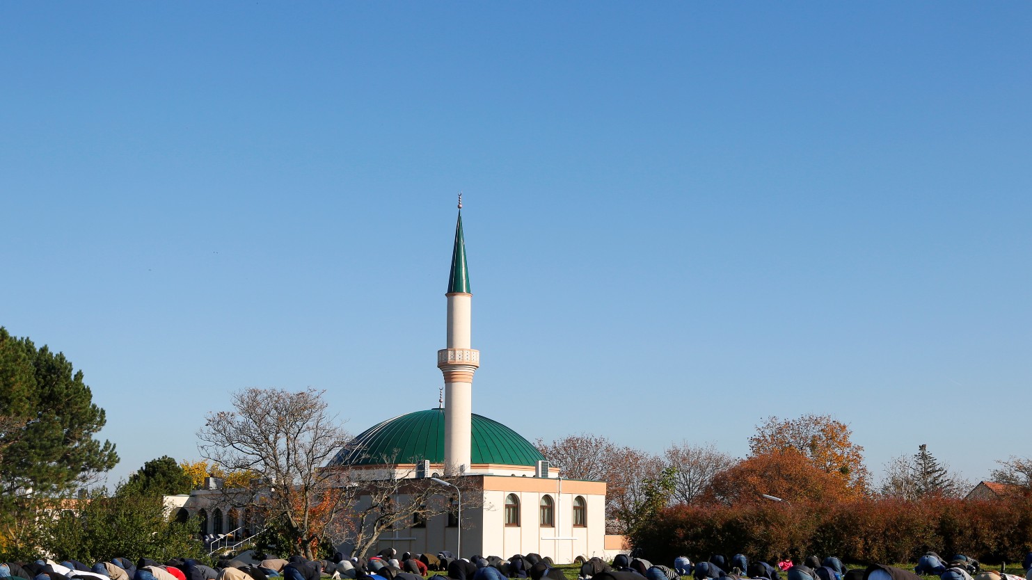 Muslims pray outside the mosque in Vienna, Austria on 6 November, 2020 (Reuters)