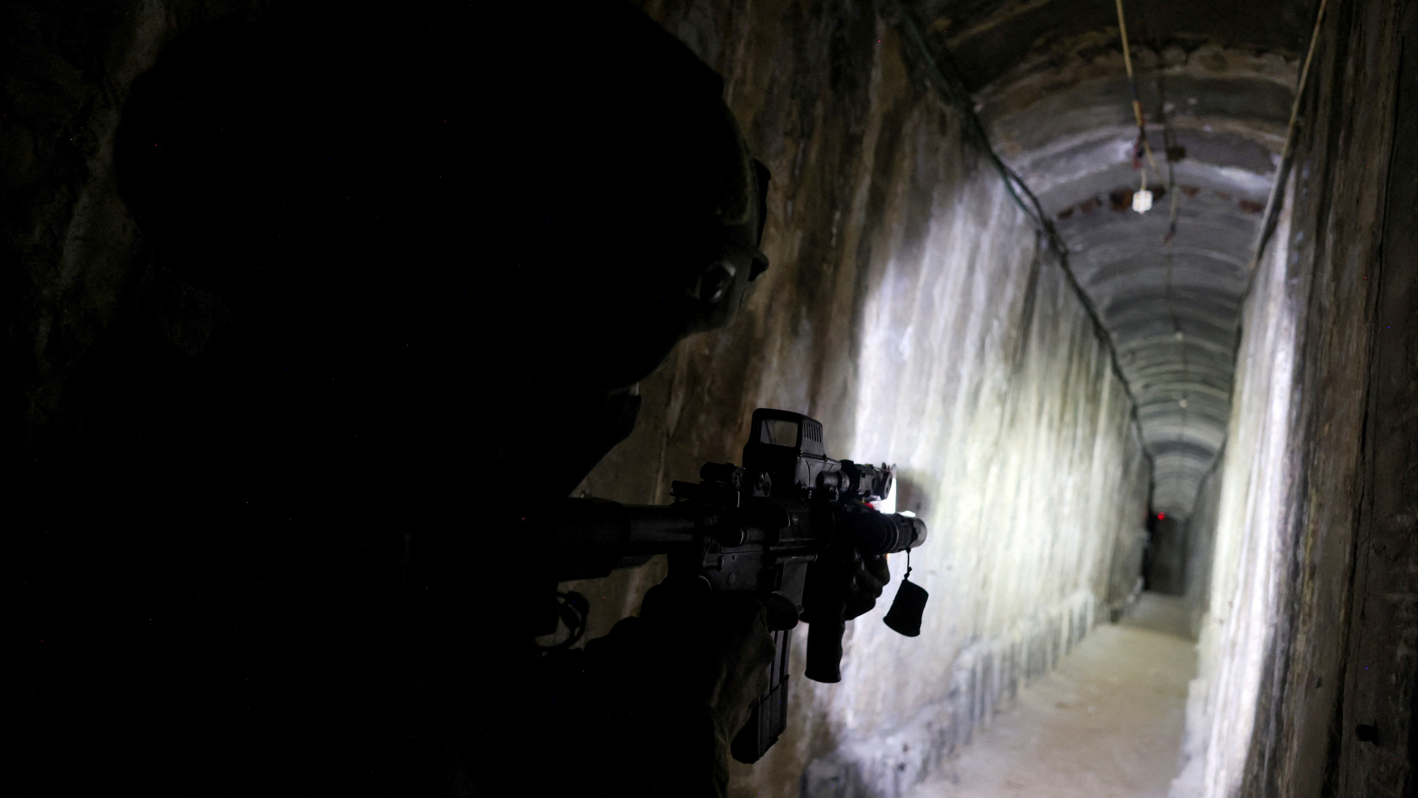 An Israeli soldier secures a tunnel underneath Al Shifa Hospital in Gaza City, amid the ongoing ground operation of the Israeli army against Palestinian group Hamas (Reuters) 