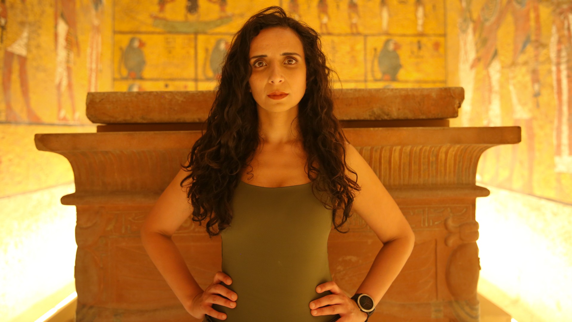 Ella Al-Shamahi is pictured inside the tomb of Tutankhamun (Supplied photo)