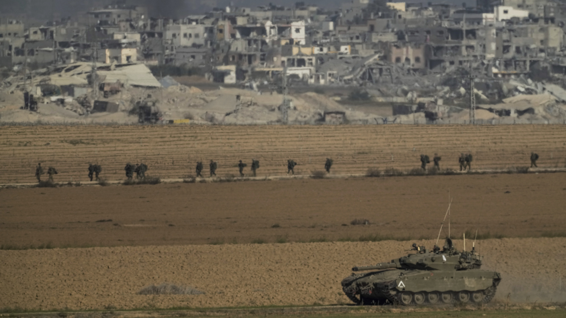 Israeli soldiers near the Gaza Strip border on 10 December 2023