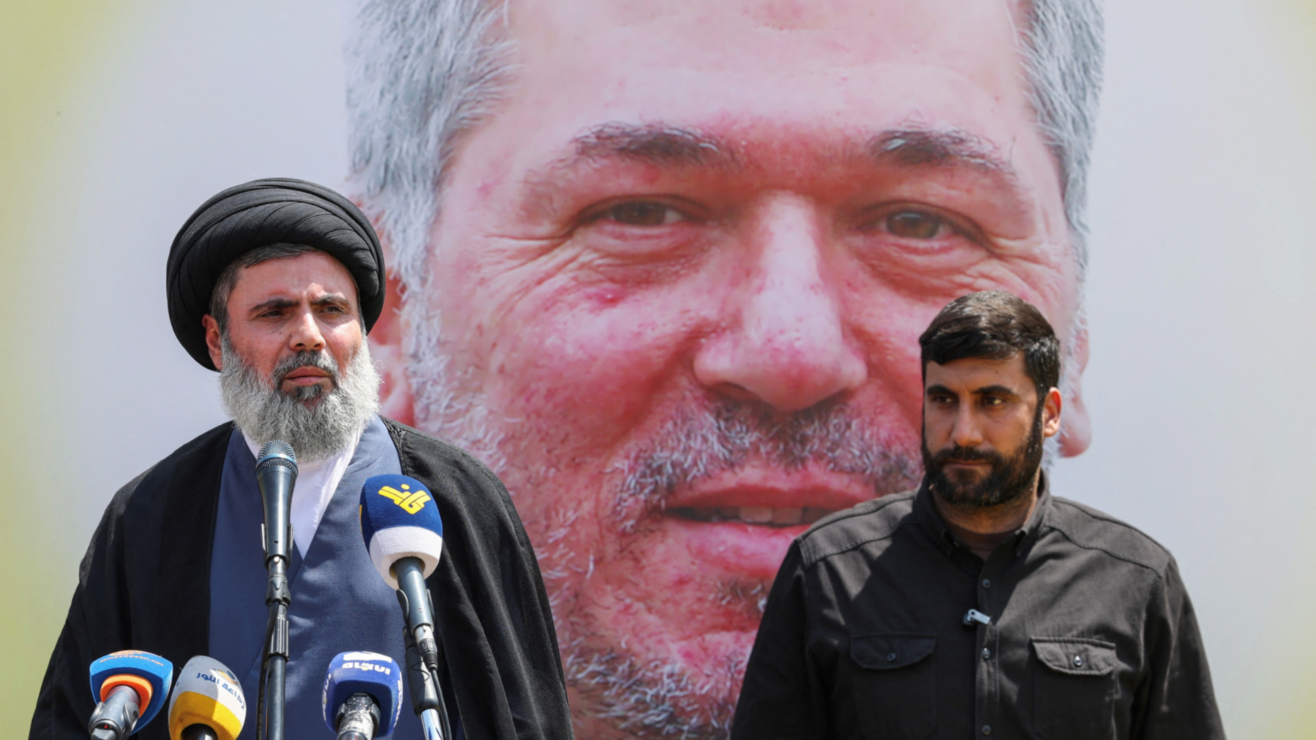 Hezbollah official Hachem Safieddine speaks during the funeral of assassinated top field commander Taleb Sami Abdallah, known as Abu Taleb, in Beirut, Lebanon on 12 June 2024 (Reuters/Mohamed Azakir)