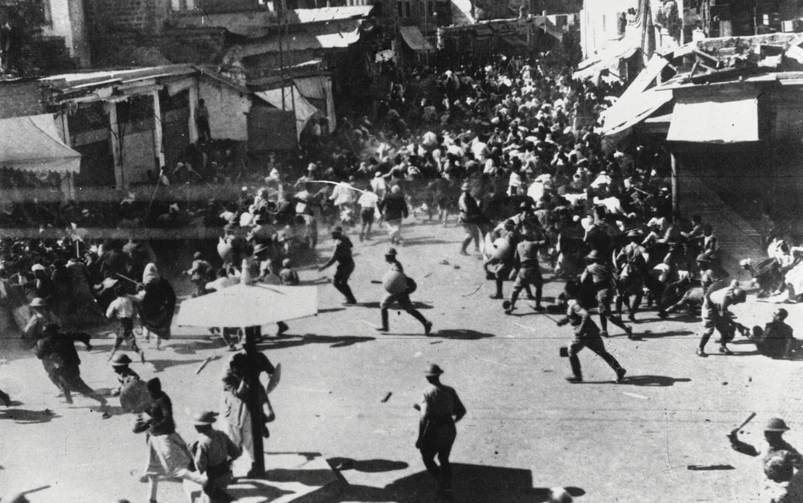 British police disperse an Arab protest in Jaffa in 1936 (Creative  Commons