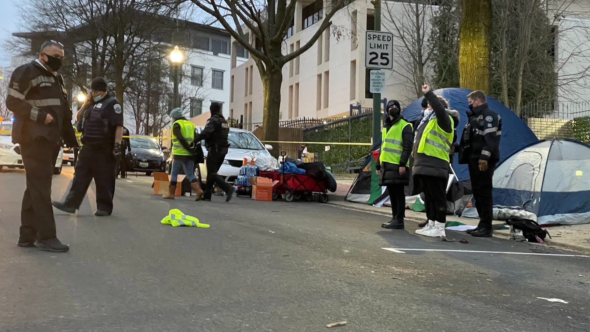 Seven people were arrested during the sit-in demonstration in front of the Israeli embassy in Washington on 23 January 2022.