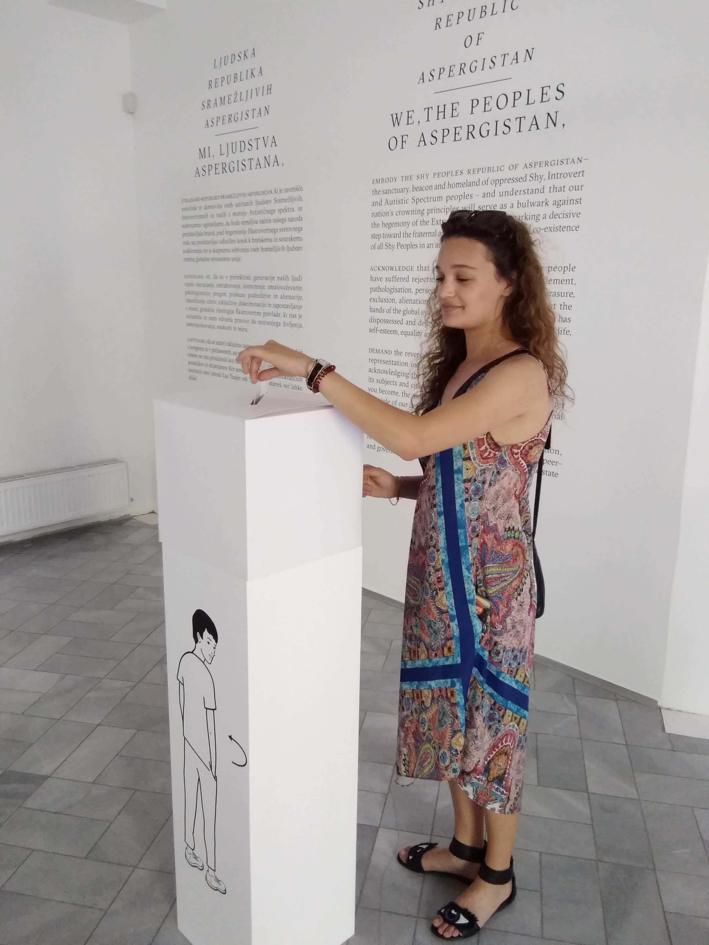 Hamja Ahsan a créé une installation comprenant des illustrations de son livre et un bureau de vote à la Biennale de Ljubljana (Hamja Hamja Ahsan)