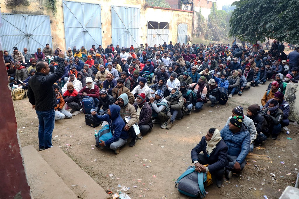 Indian workers gather to seek employment in Israel during a recruitment drive at the Industrial Training Institute (ITI) in Lucknow, on January 25, 2024 (Naseem Ansari/AFP) 