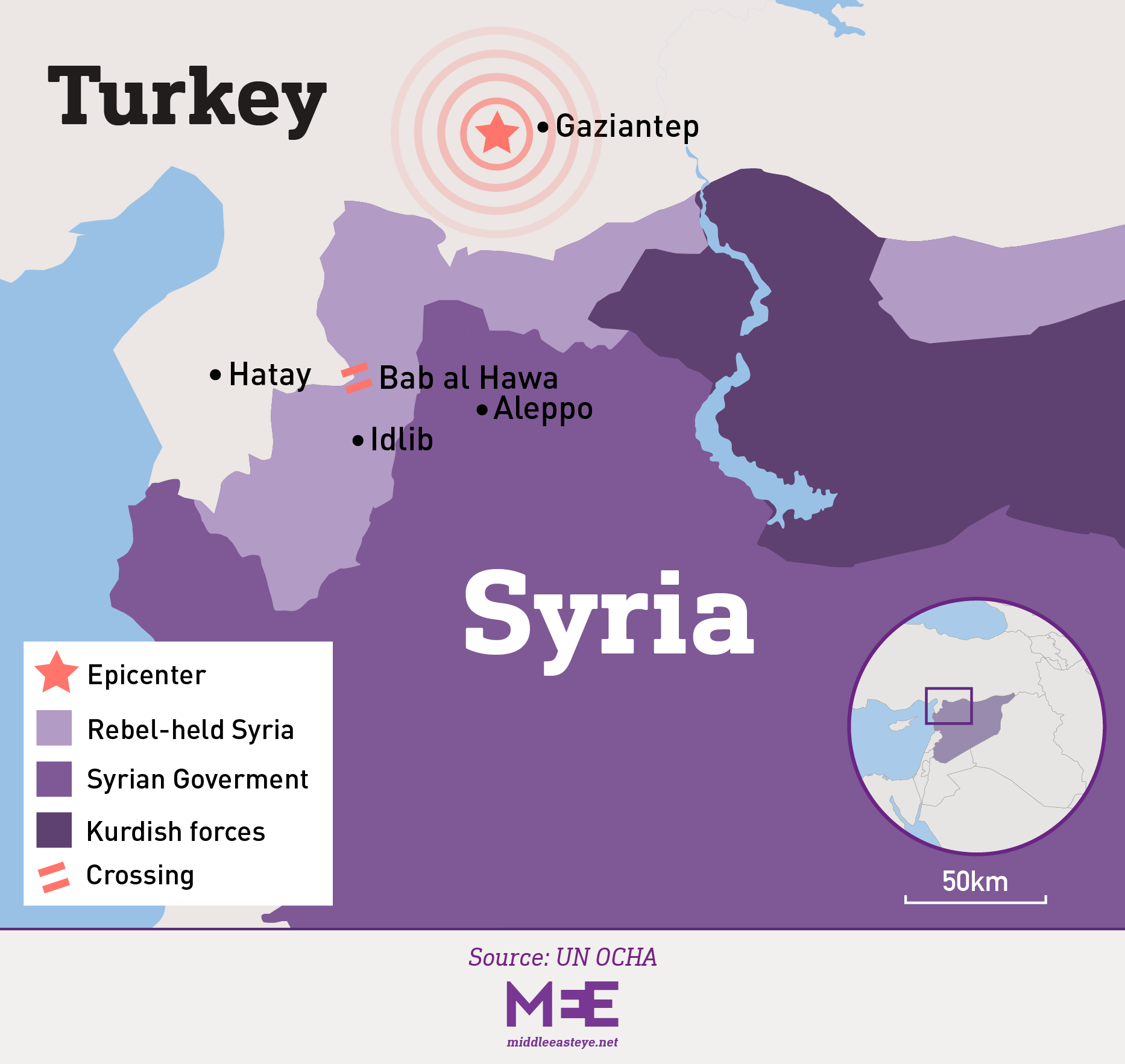 Map of Bab al-Hawa crossing on Syria-Turkey border