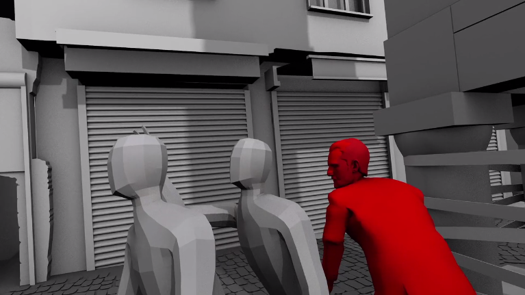 A still shows computer-generated imagery of Tahir Elci and two police officers (screenshot)