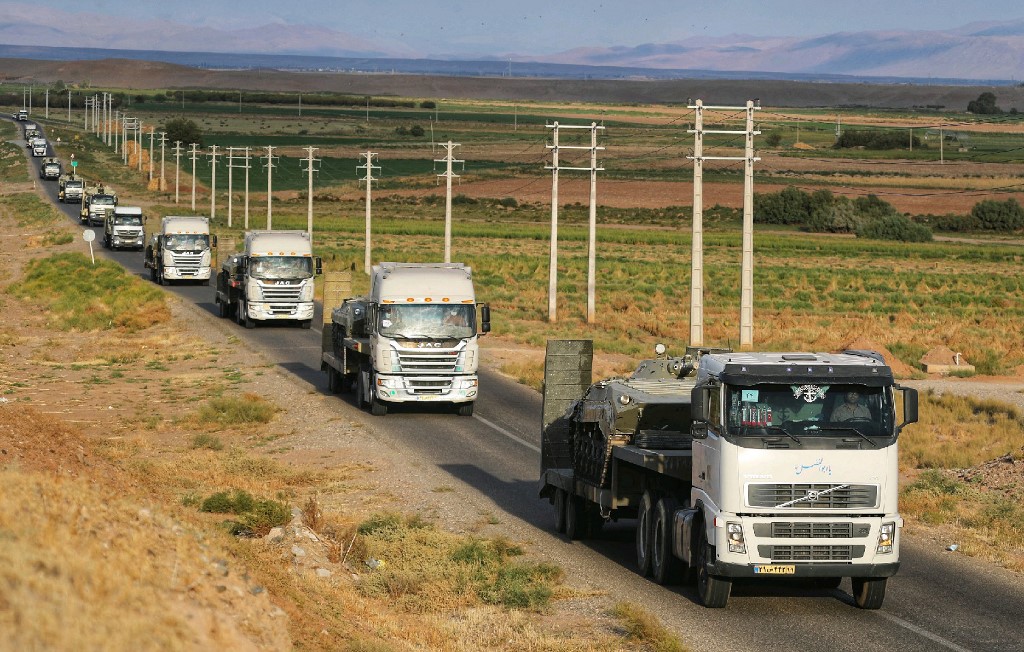 Iranian army equipment is pictured near the Azerbaijani border on 1 October 2021 (Iranian Army Office/AFP)