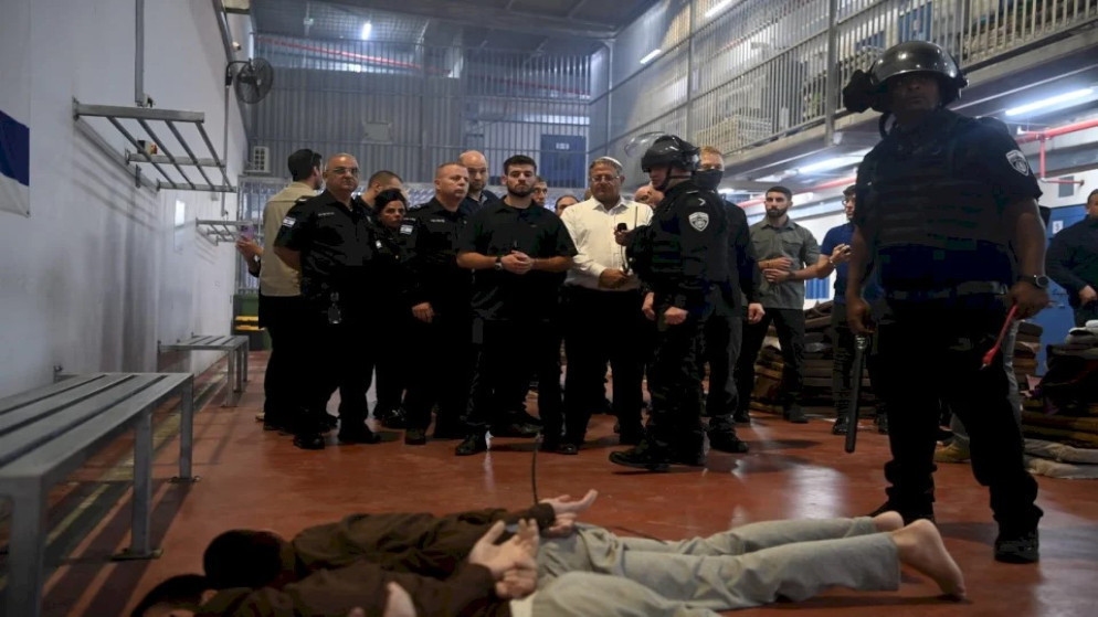 Israeli National Security Minister Itamar Ben Gvir pictured during a visit to a prison in footage shared by the ministry (Telegram)