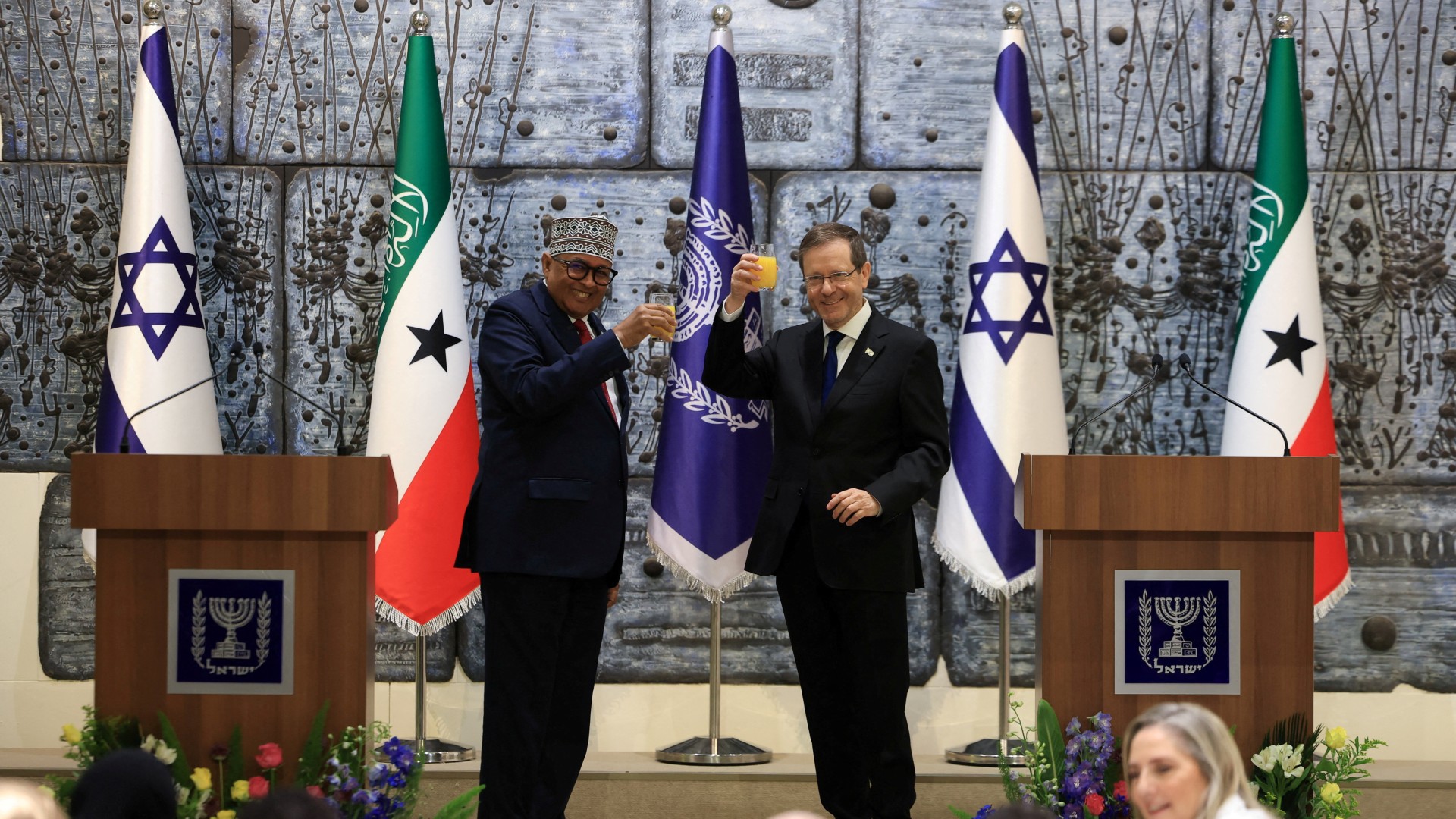 Israeli President Herzog and Somaliland President Abdullahi holds press conference at the President's Residence in Jerusalem, 14 June 2026 (Reuters/Ronen Zvulun)