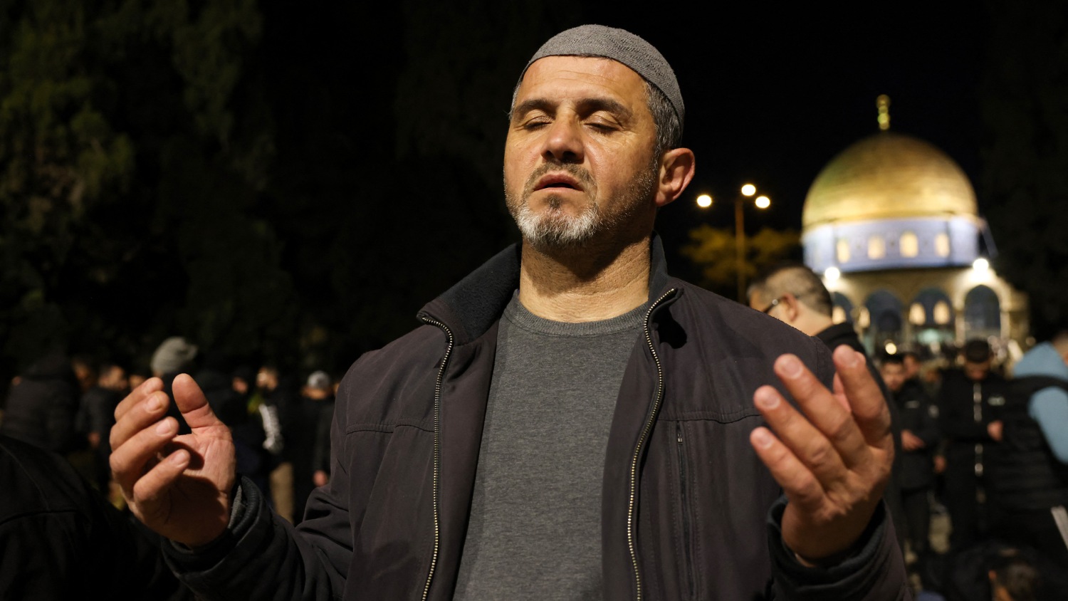 Worshippers gather to pray at Al-Aqsa Mosque compound during the Muslim holy month of Ramadan on 11 March 2024.